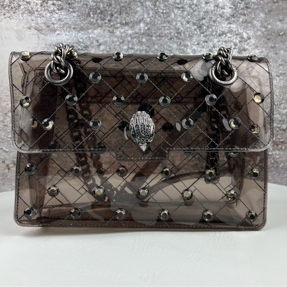 Kurt Geiger Smoky Brown Studded Clear Shoulder Bag with Gunmetal Hardware